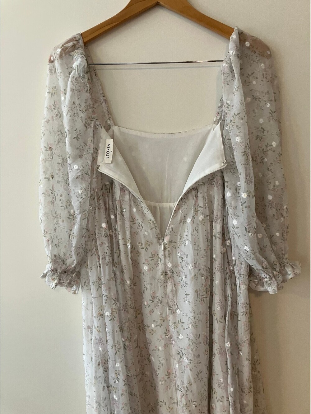 Gorgeous Womens M Ivory Floral Midi Dress Puff Sleeve Embroidered Cottagecore